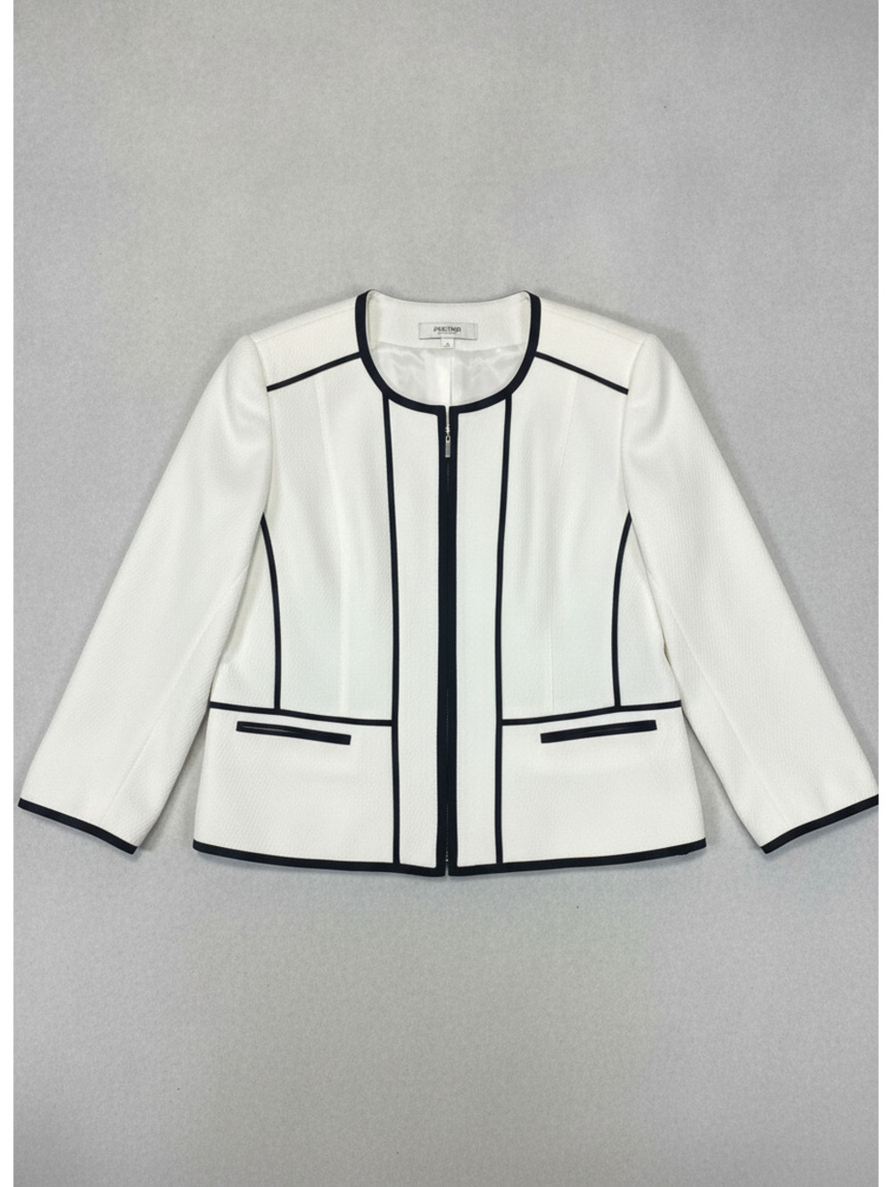 Jones Studio Women Suit Jacket Minimalist White Black Trim Size 14
